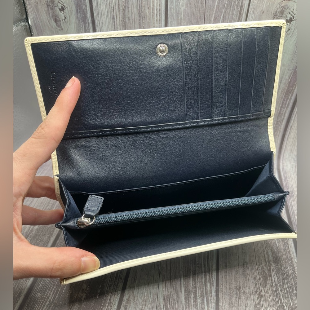 DIOR VTG Y2K Trotter Long Bifold Wallet Navy Blue & White #1 Vintage - Picture 11 of 15